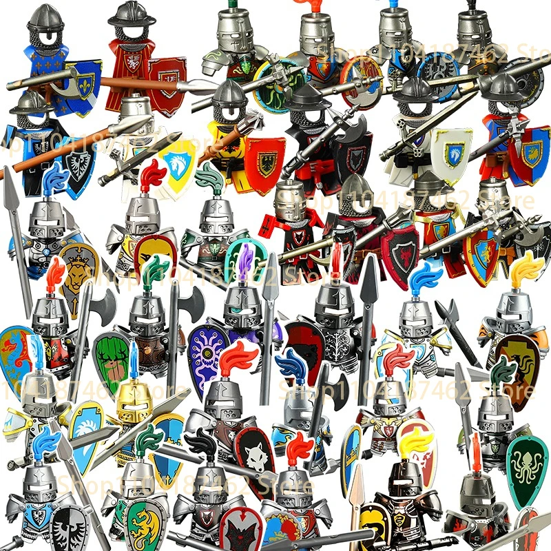 MOC Military Medieval Figures Building Blocks Castle Knight Cavalry Black Eagle Wolf Octopus Griffin Warrior Bricks Toy Gift H34