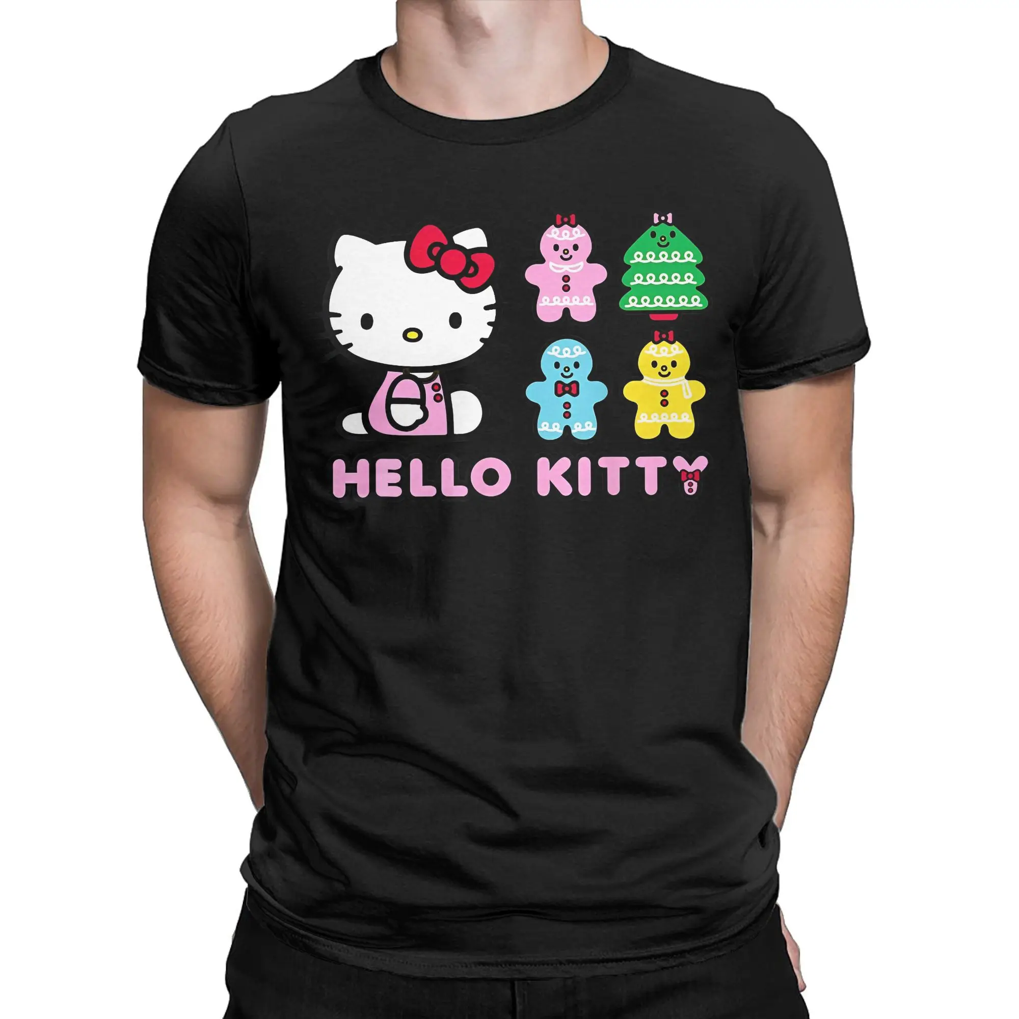 

Hello Kitty Cookies Holiday Men T Shirts Merry Christmas Awesome Tees Short Sleeve Round Neck T-Shirt Cotton Party Clothing