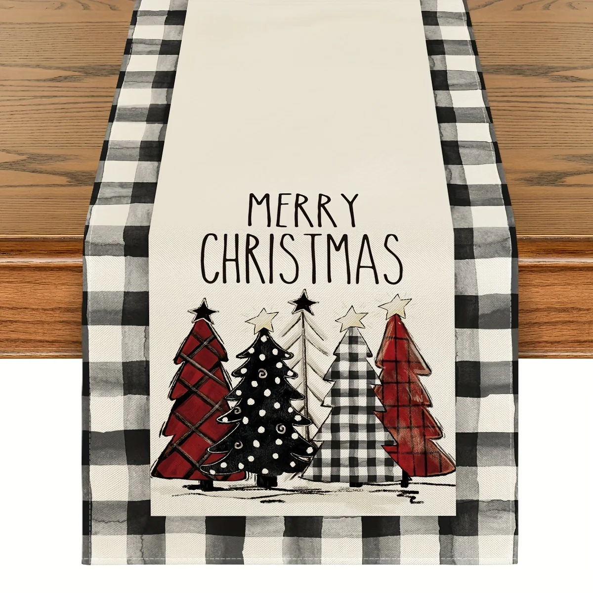 Christmas Watercolor Buffalo Plaid Linen Table Runner Dresser Scarf Decor Reusable Kitchen Dining Table Runner Party Decorations