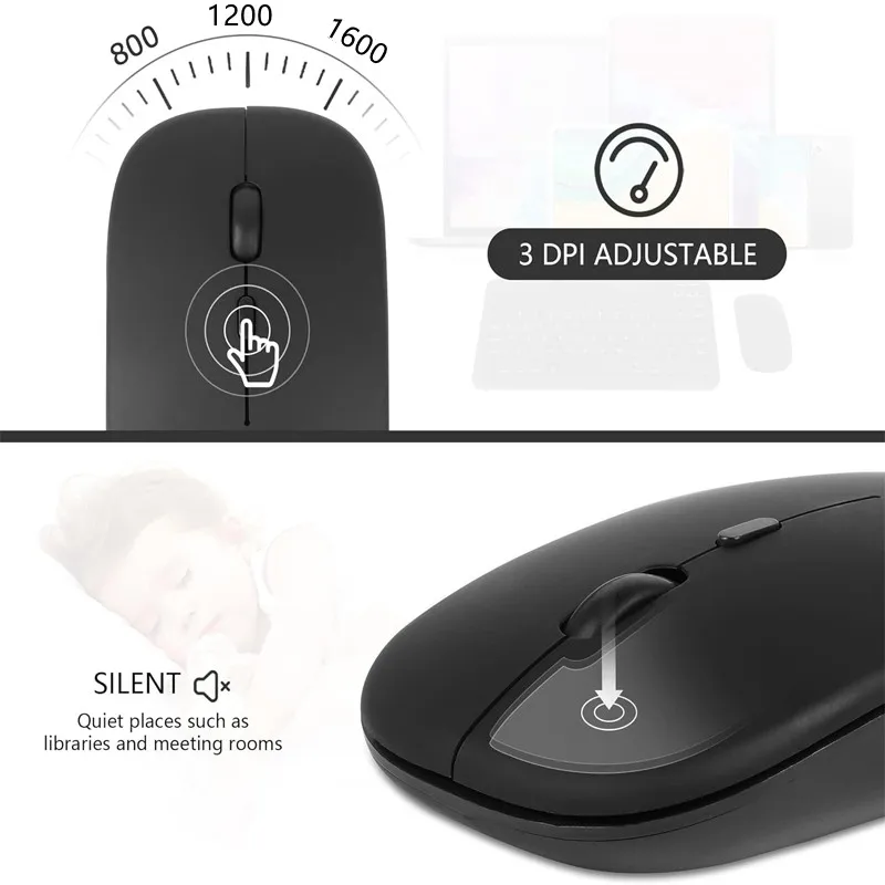 Slim Wireless Mouse 2.4GHz Optical Mice 1600DPI Gamer Office Quiet Mouse Ergonomic Design Mice With USB Receiver For PC Laptop