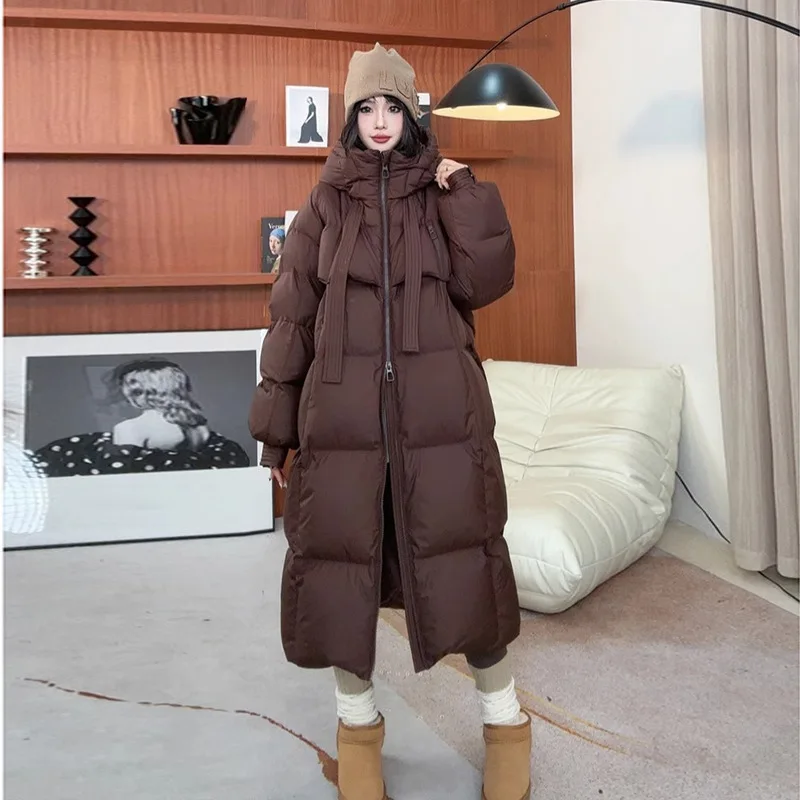 Fashions Long Women\'s Winter Down Jacket Loose Hooded Coats Thicken Warm White Duck Down Jacket High-end Parkas Light Outwear