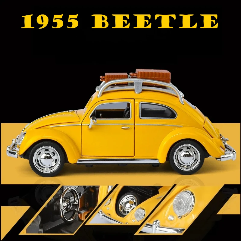 1:32 Beetle 1955 Classic Retro Car Model Simulation Alloy Metal Diecast Toy Car Sound Light Toy Hobbies Collection Gifts