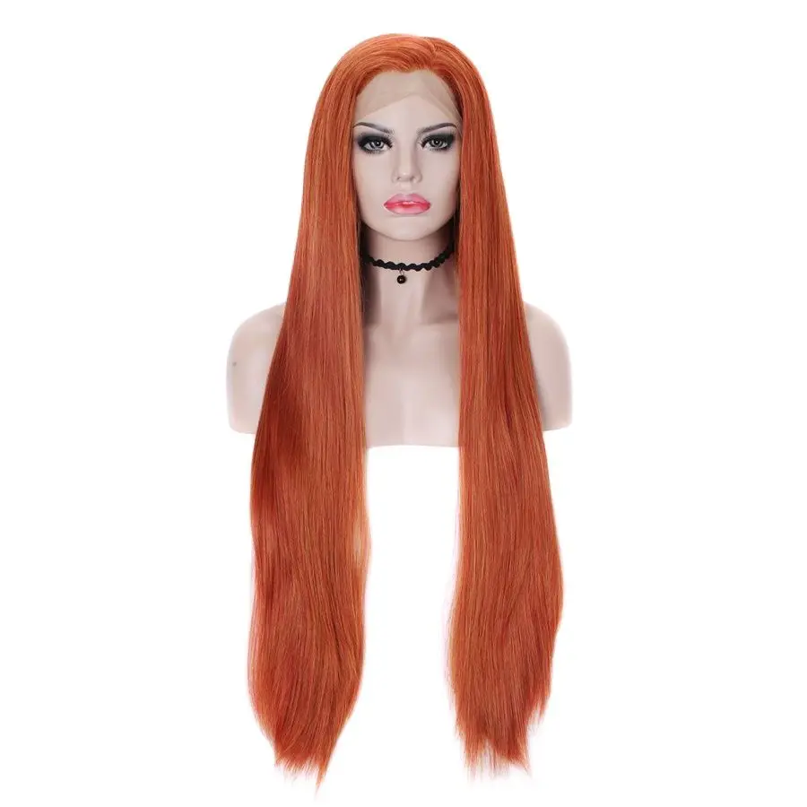 Imstyle Ginger syntetyczna koronka peruka Front długie proste włosy pomarańczowe peruki dla kobiet włókno termoodporne naturalne włosy Cosplay — zdjęcie 2