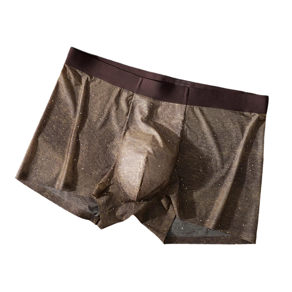 Men Ultra-thin Ice Silk Shiny Boxer Shorts Men's Lingerie Stretch Underwear Printing Bikini Bulge Pouch Trunks Men's Clothing