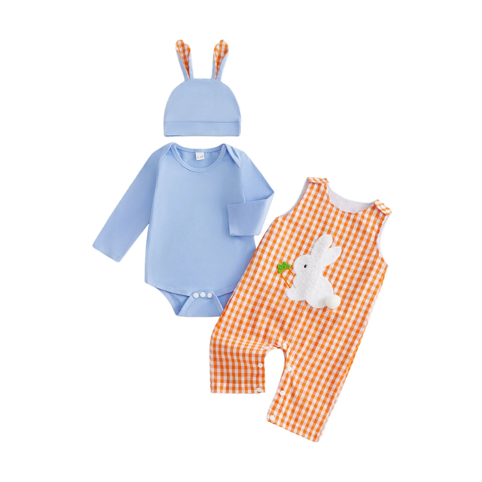 

Пасхальный наряд для маленьких мальчиков: комбинезон с длинными рукавами, клетчатыми вышивками, штанами и шапкой.