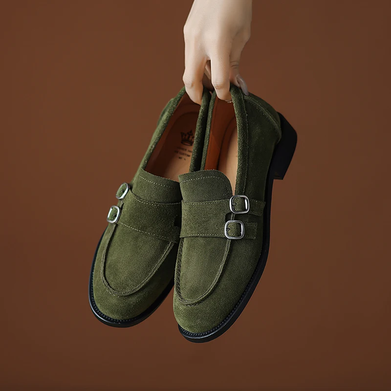 

AIYUQI 2026 new women's loafers Cow suede leather mid-heel female shoes Large size comfortable formal Oxford shoes women