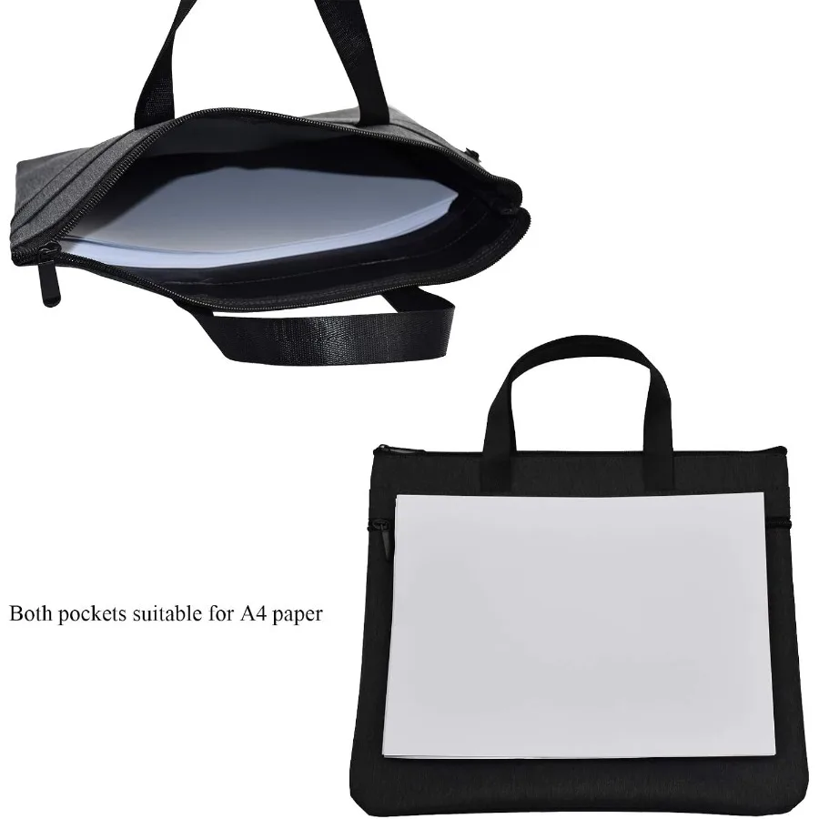 Waterproof Zipper Document Bag Handle ng Office Organizer Briefcase Black