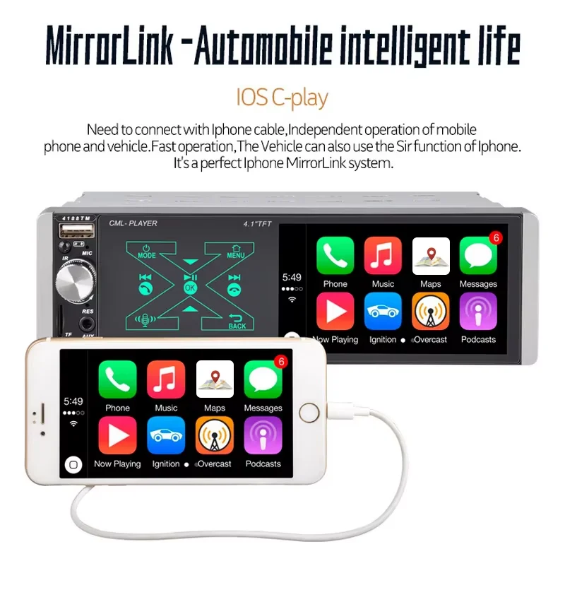 

Single Ingot MP5 Bluetooth Smart AI Voice Capacitive Screen Player 4188TM Full HD 1080P support siri/Voice control
