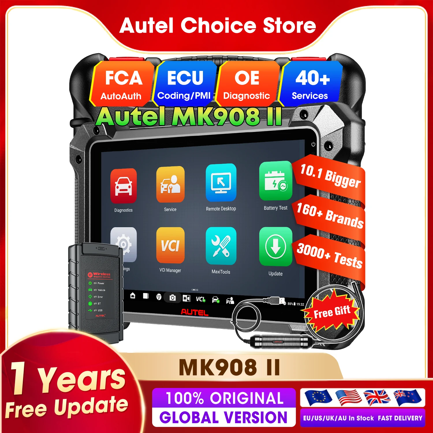 

Autel MaxiCOM MK908 II Diagnostic Tool ECU Coding OBD2 Scanner Full Bi-directional Control Scan Tool 36 Resets Up of MS908S II
