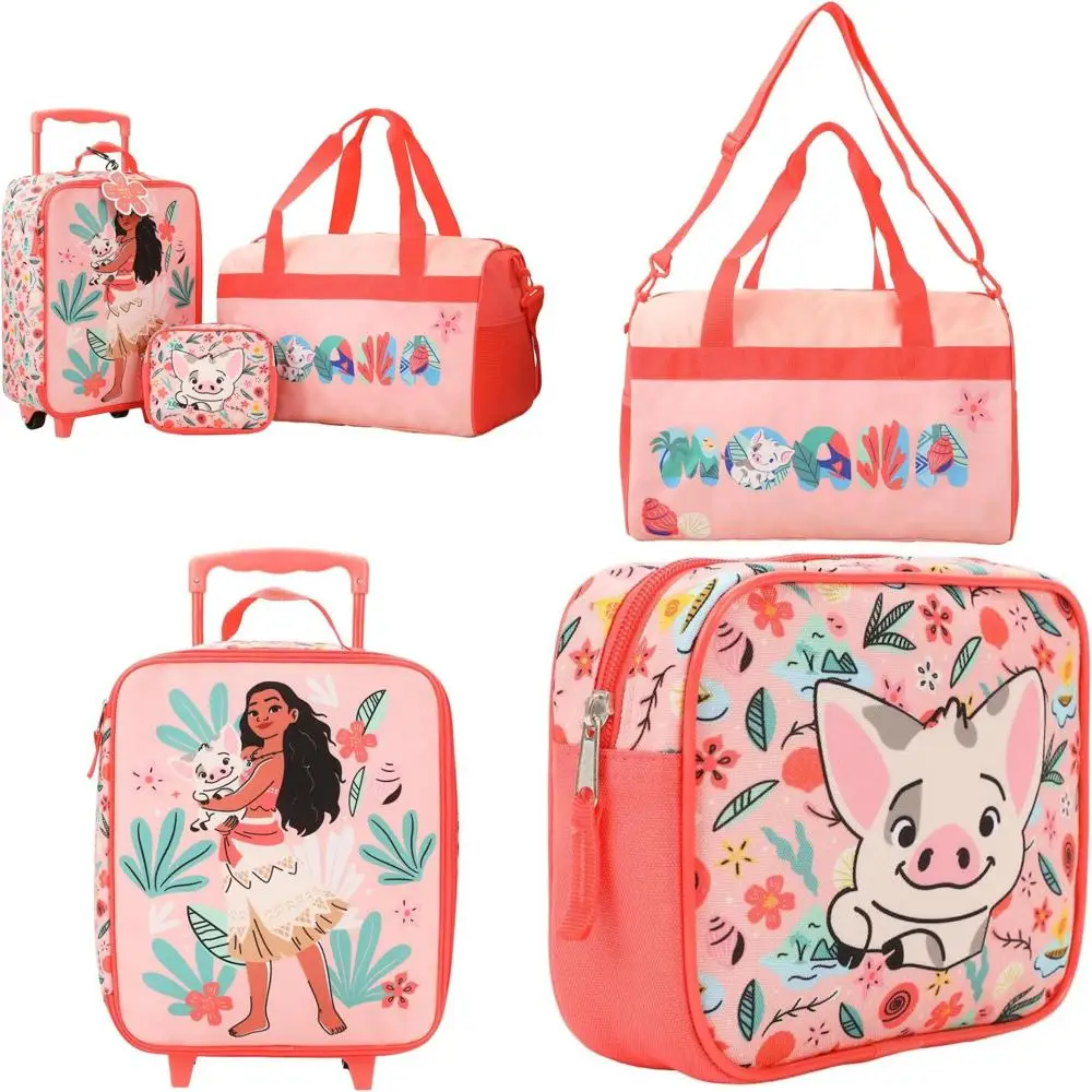Juego de equipaje de mano juvenil de 4 piezas con estampado tropical Moana Pua y tropical para aventuras en viajes