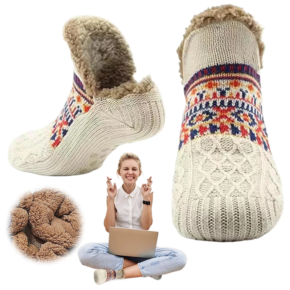 Men Women Winter Indoor Home Slippers Socks Non Slip Thick Thermal Socks Soft Thermal Slipper Socks for Christmas