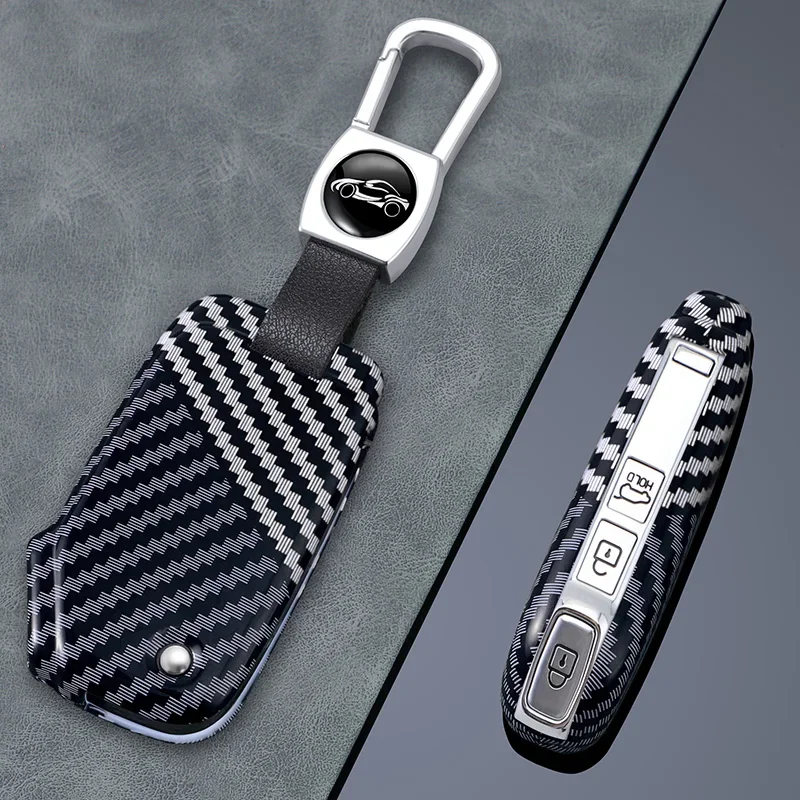 For Kia Sportage Ceed Xceed Sports K5 Seltos 2019 2020 2022 2023 ABS Carbon Fiber Remote Car Key Case Cover Protector Keychain