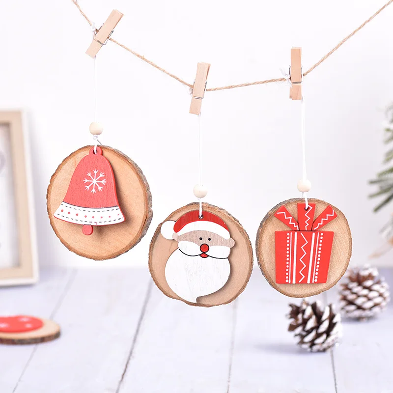 

4pcs Christmas Wooden Creative Wooden Pendant DIY Elderly Gift Pack Christmas Ball Bell Pendant Holiday Dress up