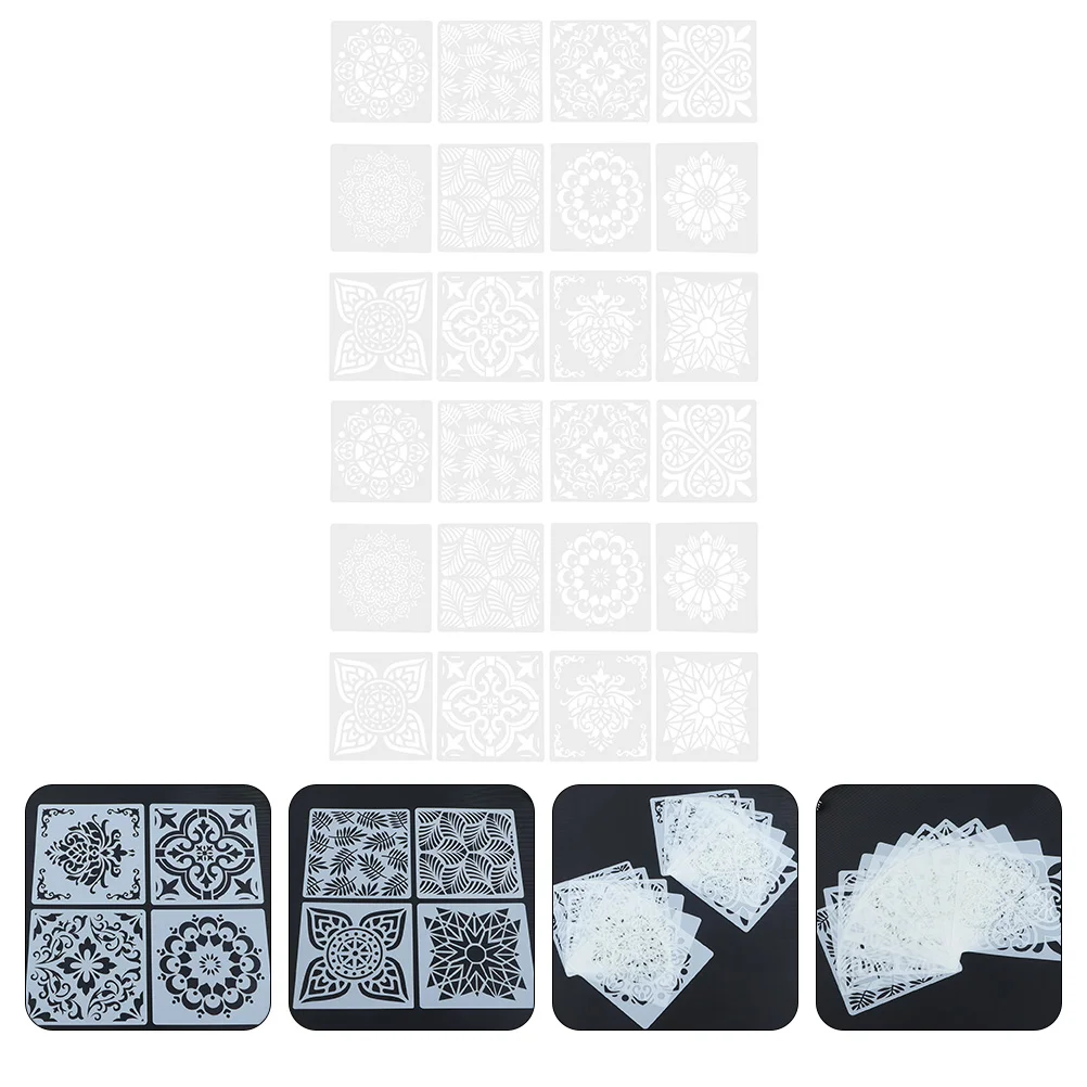 24 Pcs Hollow Template Painting Decor Bread Drawing Decorate Scrapbook Embellishments White