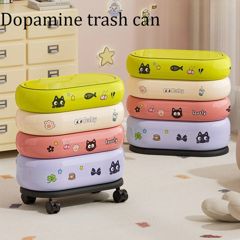 

Dopamine Trash Can Creative Trash Large Household Capacity With Wheels High-Quality Design Movable Waste Bin for The Living Room