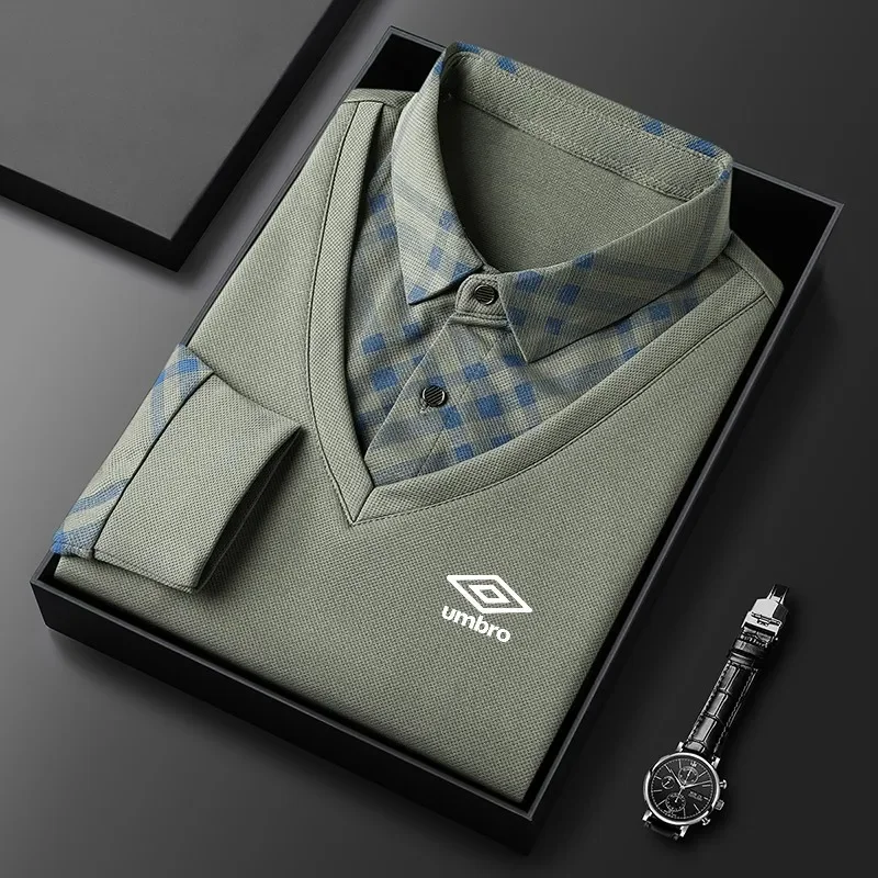 Men's New Embroidered Long Sleeved Polo Shirt with a Collar, Casual and Fashionable Autumn and Winter Two-piece Top