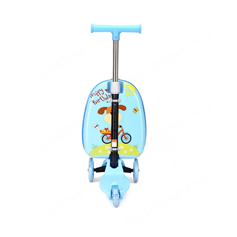 Kids Scooter Suitcase on Wheels Cute Portable Travel Suitcase Carry Luggage Skateboard Cartoon Lazy Trolley Case