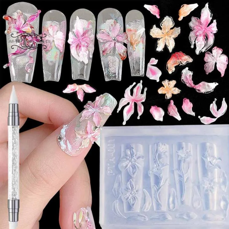 2/3Pcs DIY Accessories 3D Hawaii Hibiscus Flowers Nail Art Mold Floral Petal Ballet Bows Design Resin Mold Nail Carving Template
