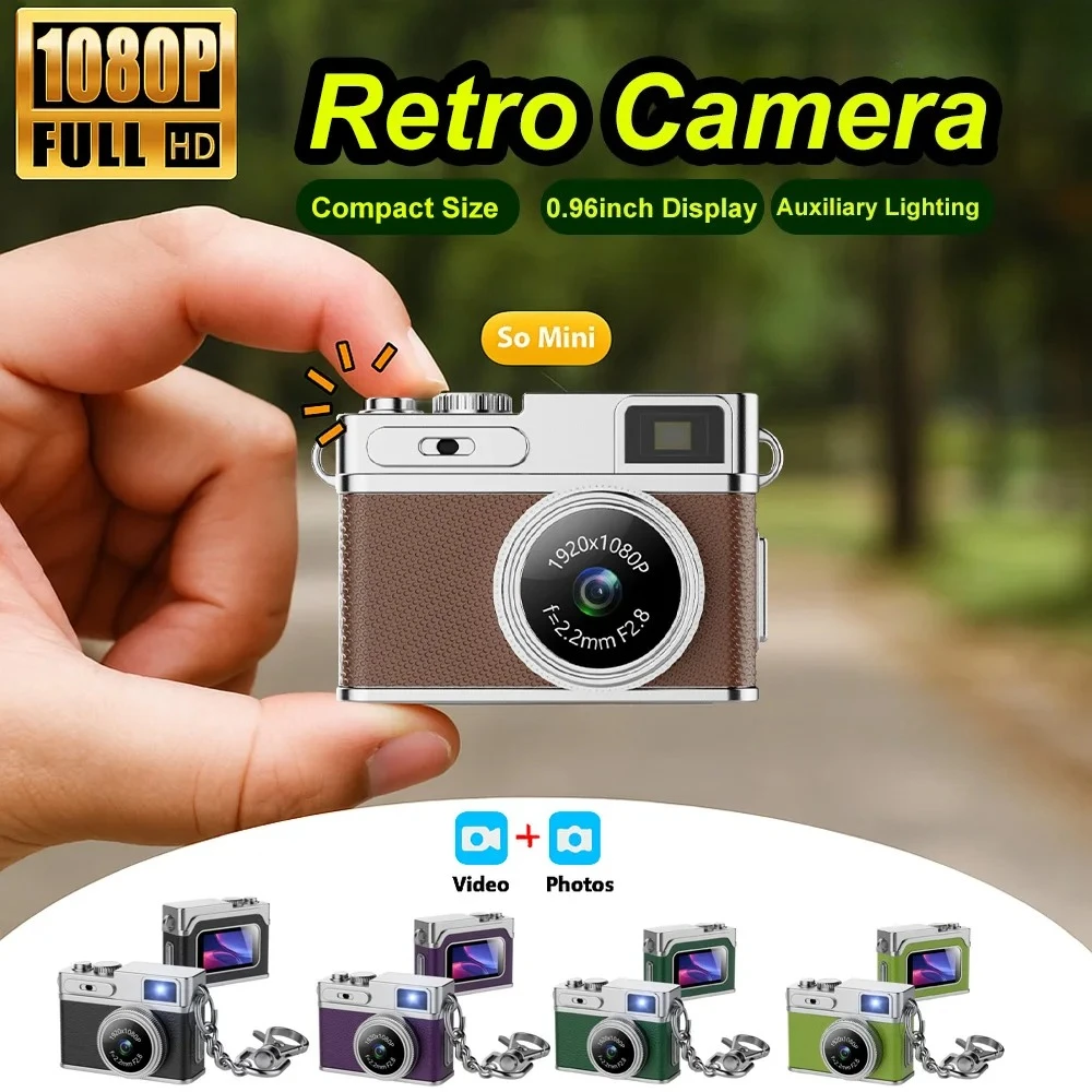 Thumb Keychain Camera 1080P Video Recorder LED Fill Light 0.96-inch IPS Screen Portable Retro CCD Mini Digital Camera