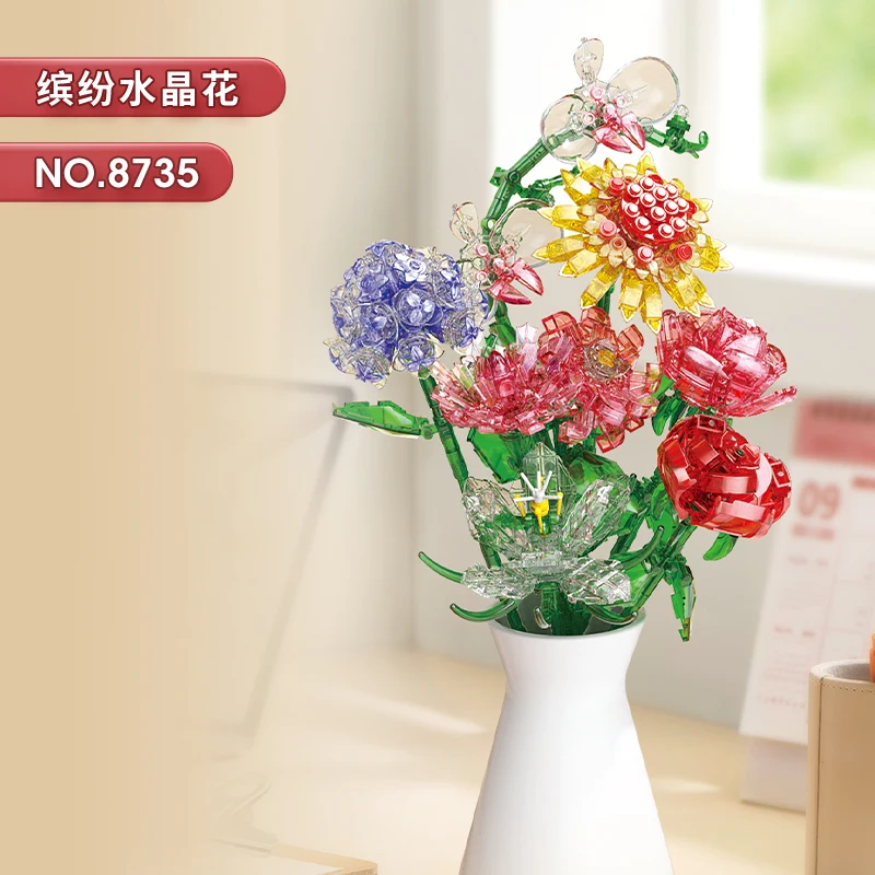 Flowers Bouquet Flower Blocks Bonsai Plant Model Bricks Romantic Home Decoration Toy For Kids Girls Gift