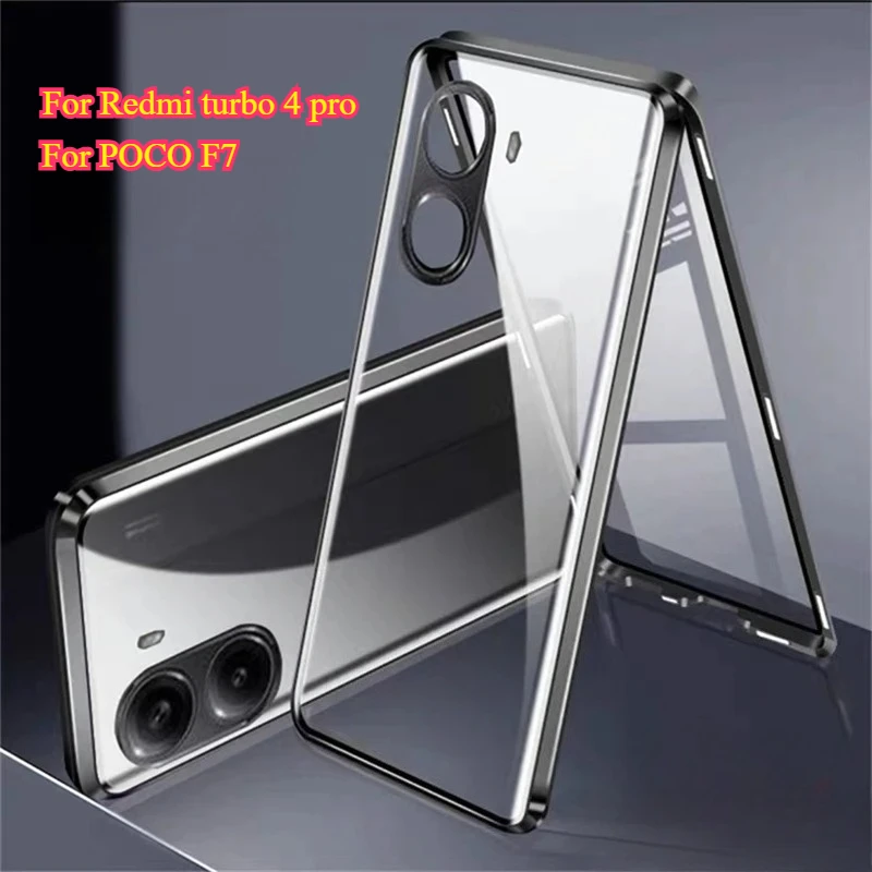 

Двусторонний чехол из закаленного стекла с магнитной адсорбцией для Redmi Turbo 4 Pro для Xiaomi POCO F7, твердая обложка в металлическом каркасе