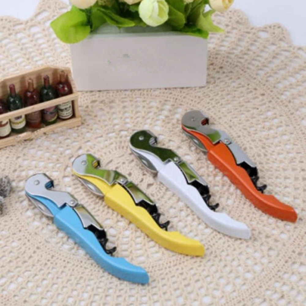 Fashion Multifunctional Stainless Steel Metal Corkscrew Wine Beer Bottle Cap Opener With Plastic Handle Color Random