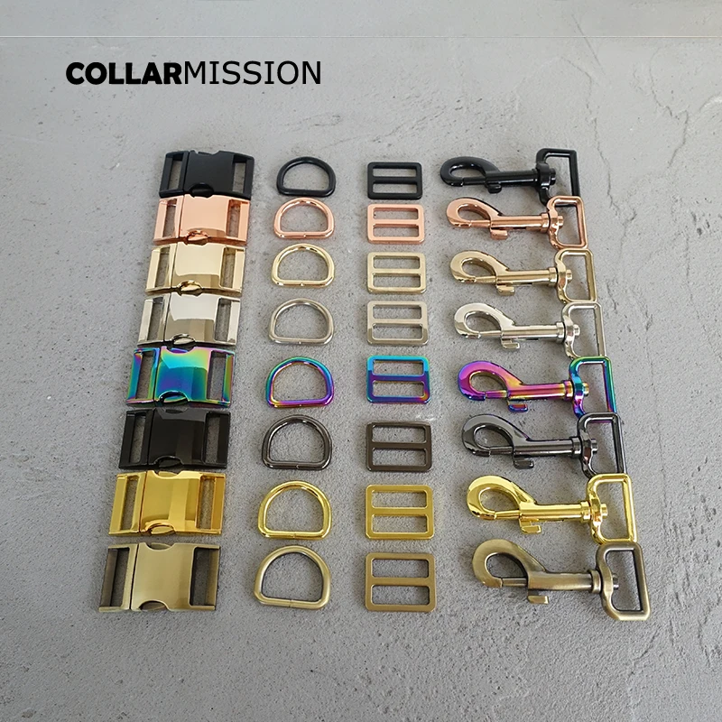 1 Set 25mm Plated Metal Dog Collar Buckle with Adjustable D Ring And Metal Dog Clasp - 8 Styles Dog Collar Parts Set