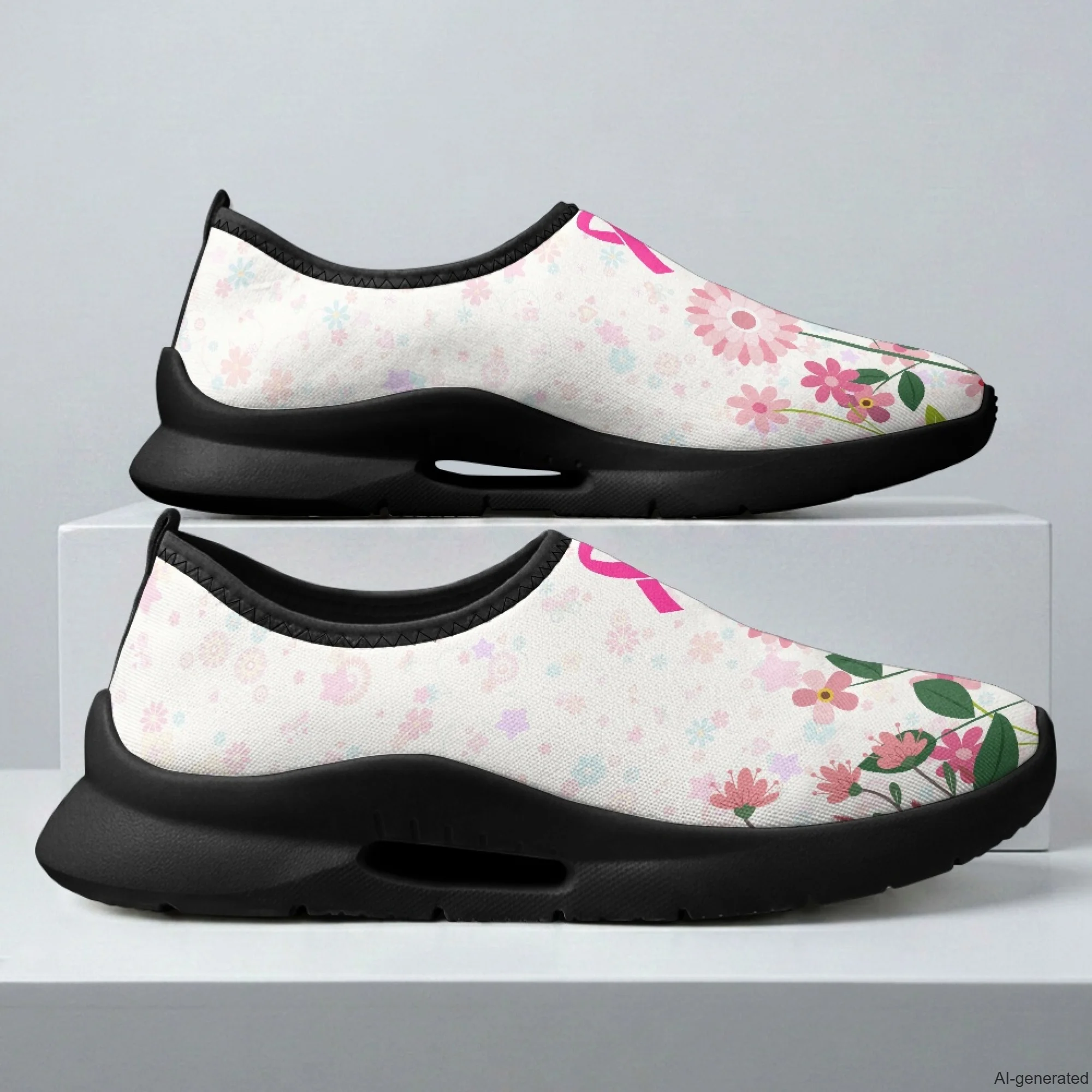 XIXIRIMIDO Medical Shoes for Women Nurse Casual Shoes Slip On Walking Shoes Pink Ribbon Breast Cancer Shoes Men Mesh Sneakers