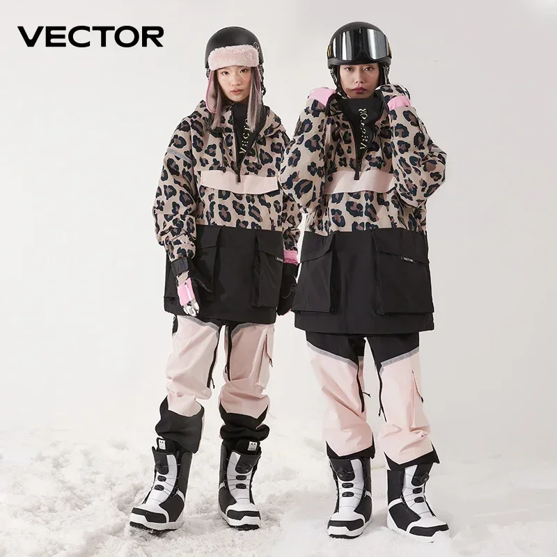 VECTOR pakaian Ski pria wanita, Sweater berkerudung reflektif, pakaian hangat tebal dan tahan air peralatan Ski setelan wanita