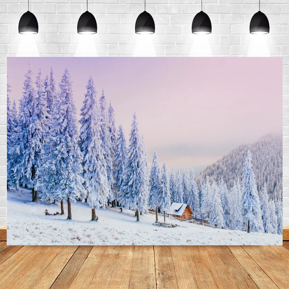 Winter Photography Backdrop Glitter White Snow Forest Pine Tree Christmas Holiday Party Decor Background Photo Studio Props