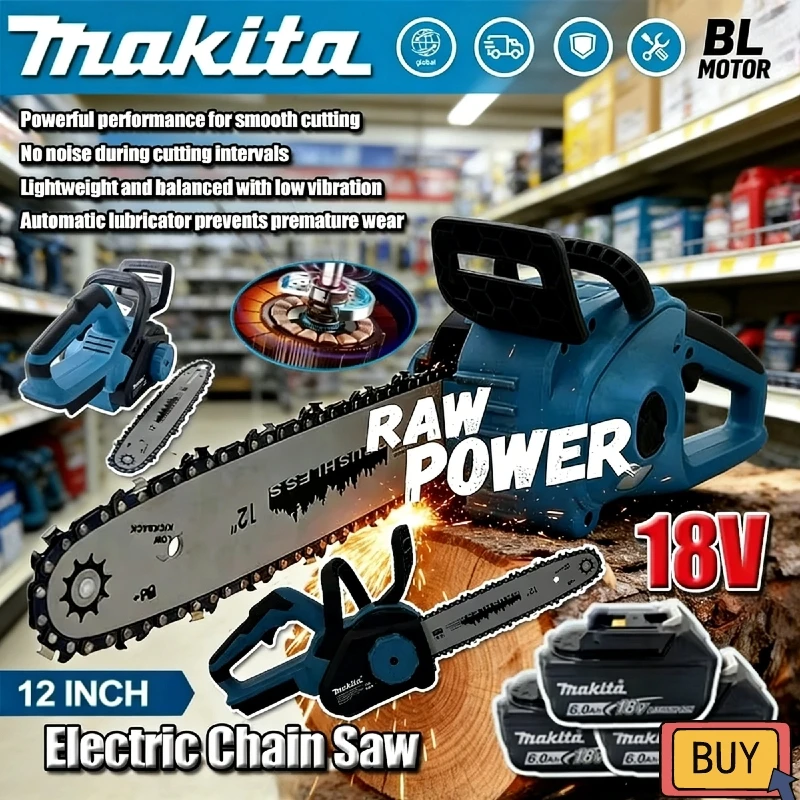 

Бесщеточная электрическая цепная пила Makita для аккумуляторов 18В с цифровым дисплеем, беспроводная, 12-дюймовая, для обрезки садовых деревьев и веток