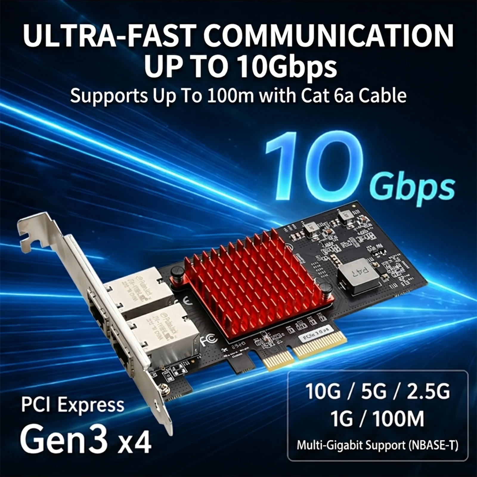 Tarjeta de Red BZIZU AI Server 10GbE, Adaptador PCIe Dual RJ45, Ethernet Intel X550AT2 de 10G 5G 2.5G para Almacenamiento NAS, Linux, Windows