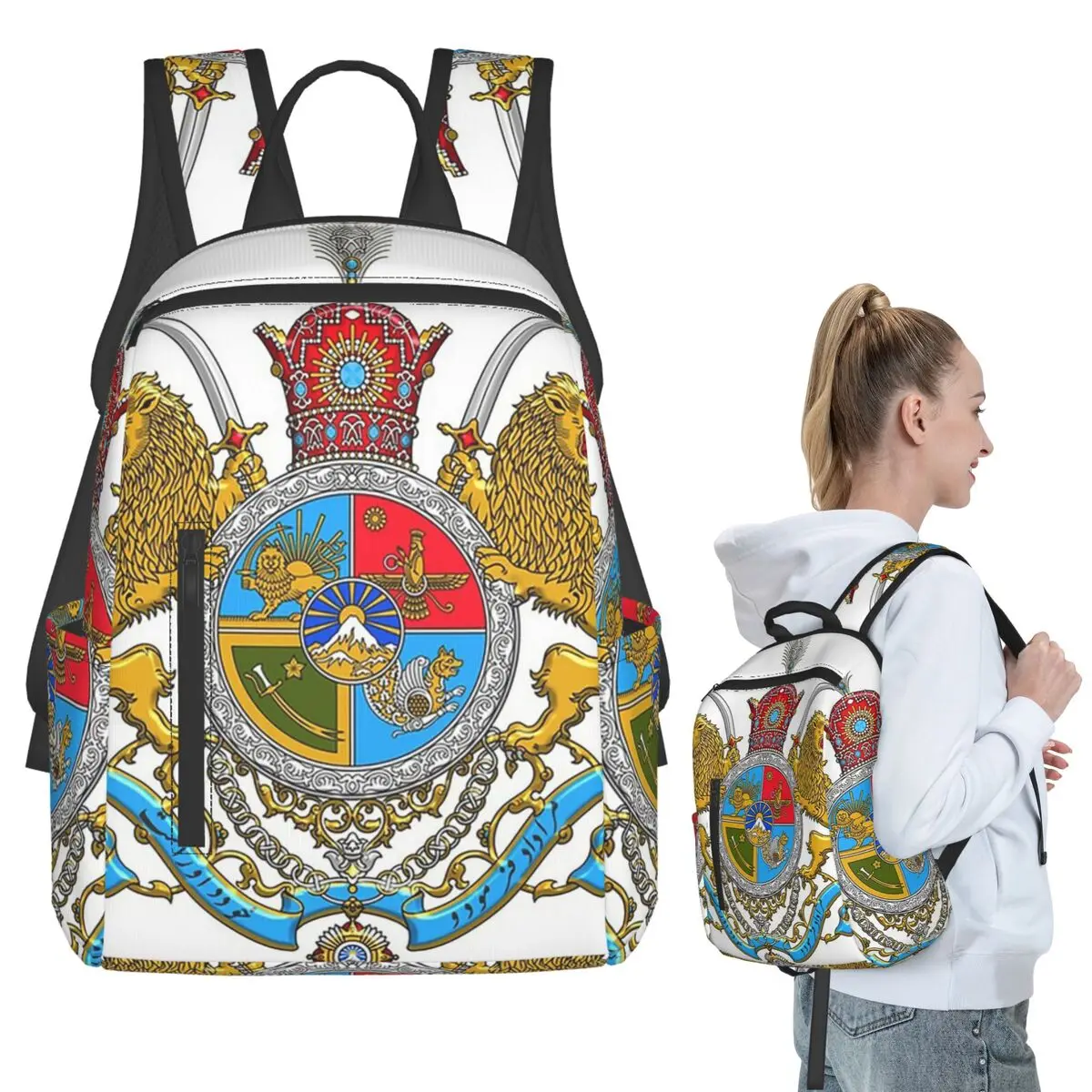 Iran Flag Emblem Persia Sun Lion (2) Backpack Student BookBag Boys Girls School Bag Laptop Shoulder Bags Men Women