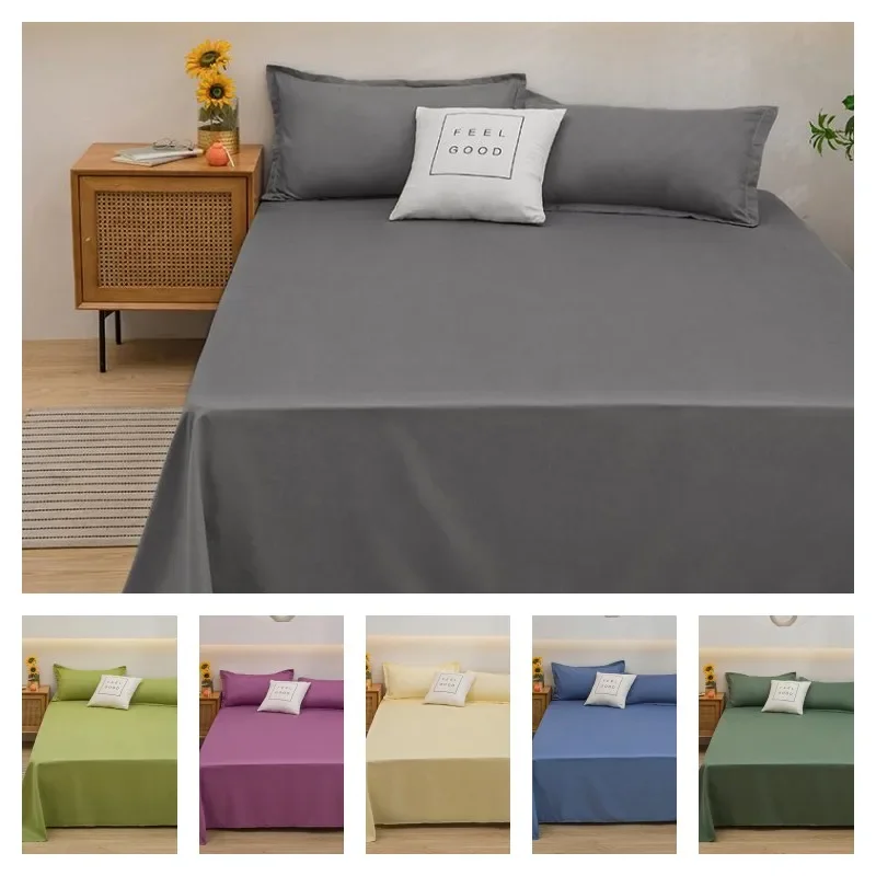 1 pc Bed Flat Sheet for Double Bed Plain Solid Color Top Sheets Single/Queen/King Flat Bedsheets Soft Home Bed Linen Sheets