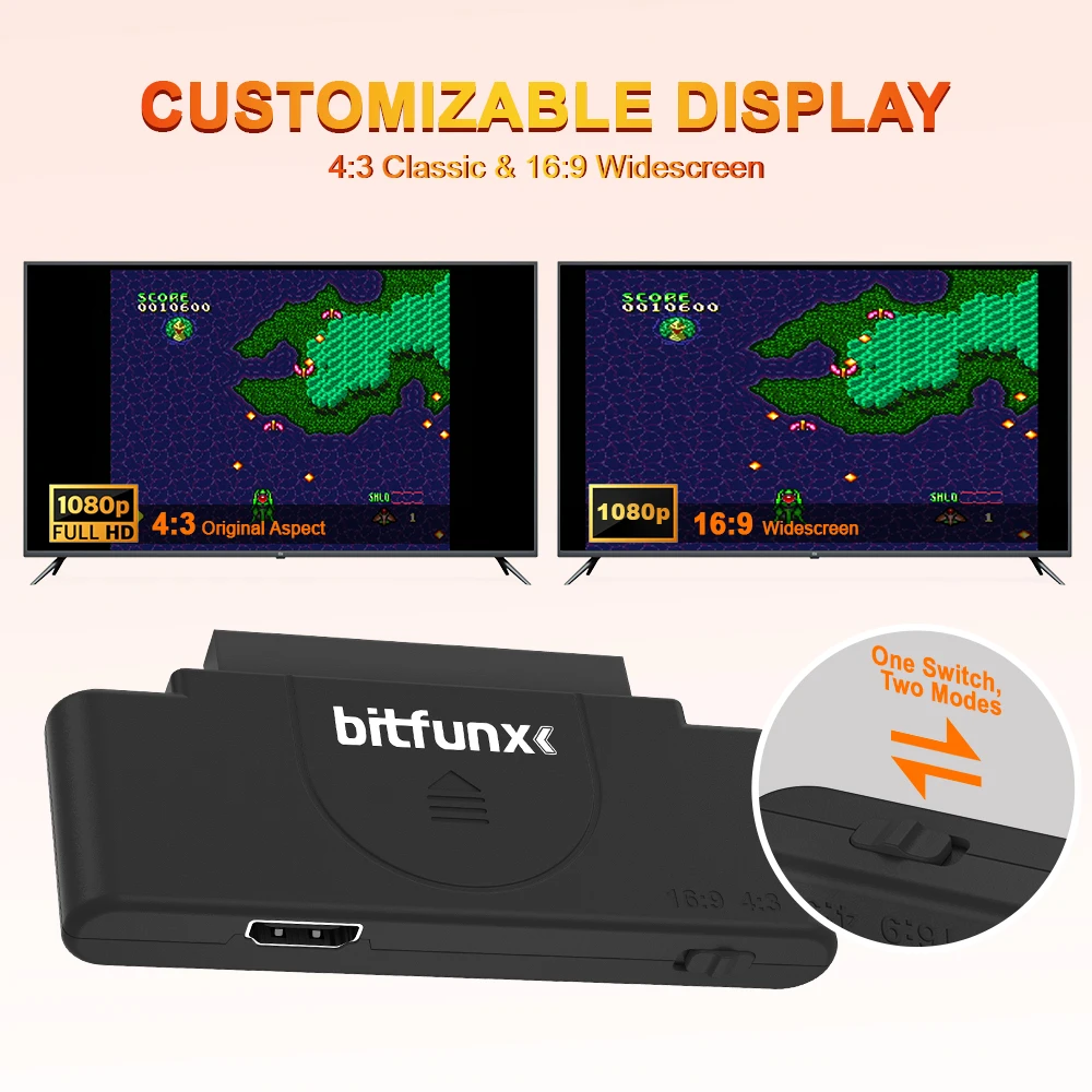 محول صوت فيديو Bitfunx HDMI RGB إلى 1080P مع 16:9/4:3 Swith لوحدة تحكم ألعاب PCE PC Engine Core Grafx