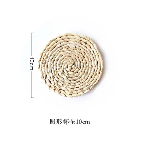 Natural Straw Insulating Table Mat Home Mat Round Tablecloths Dining Tablecloths Kitchen Accessories Decorative Coasters Gauze