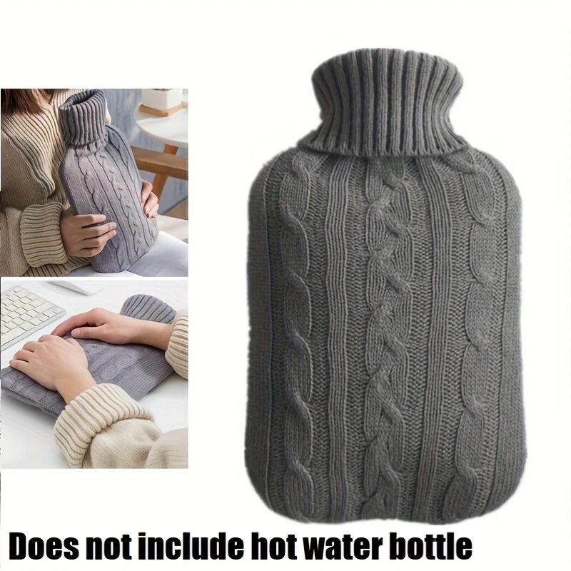 Gray Hot Water Bottle Cover - Cozy Warmth, Durable Polyester, No Electricity Needed, Perfect for Home&Office Use
