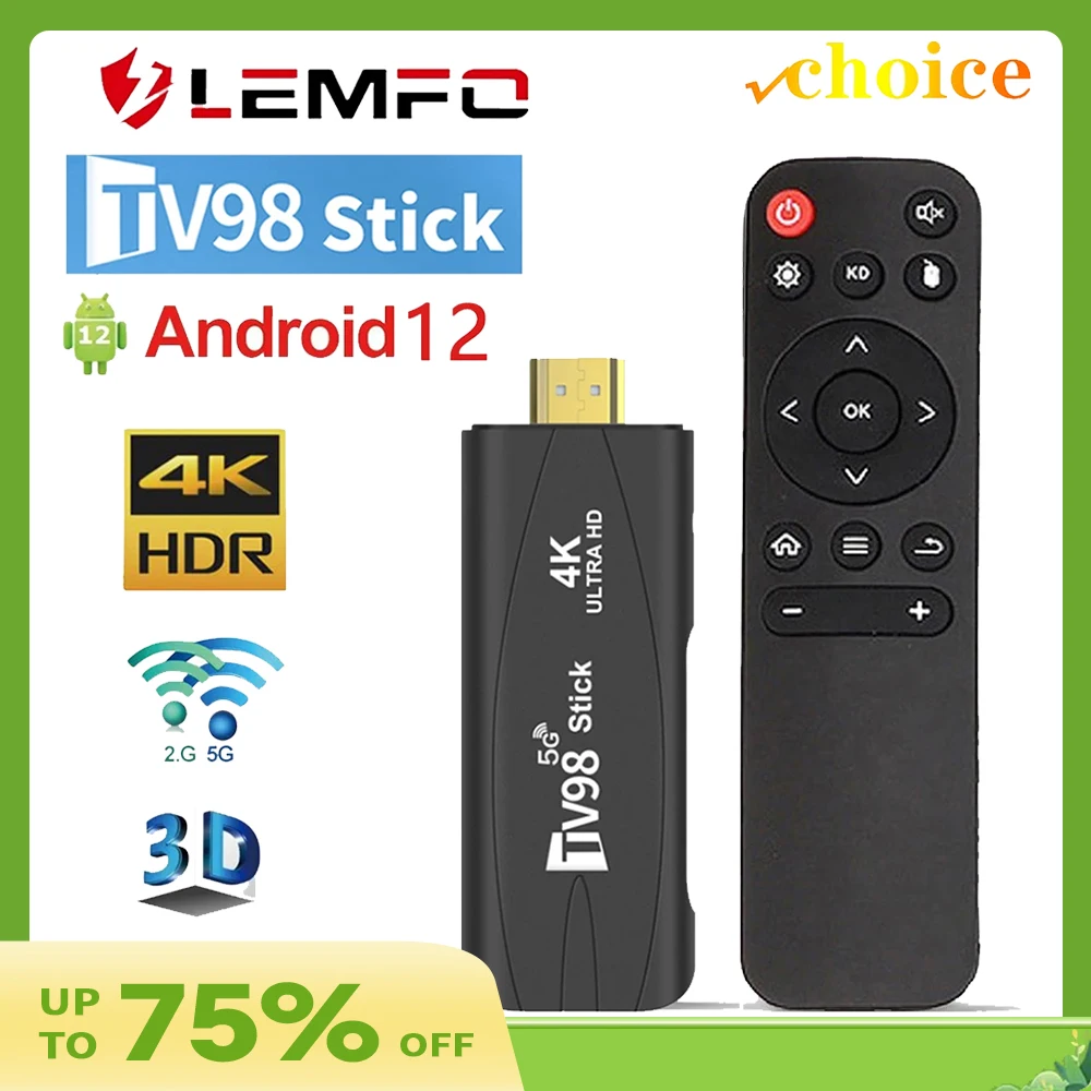 TV98 TV Stick Android 12 Support 8K Video 4K Wifi 6 3D TV Box 2.4G&5G Body Feeling Game Set Top Box 2GB 16GB