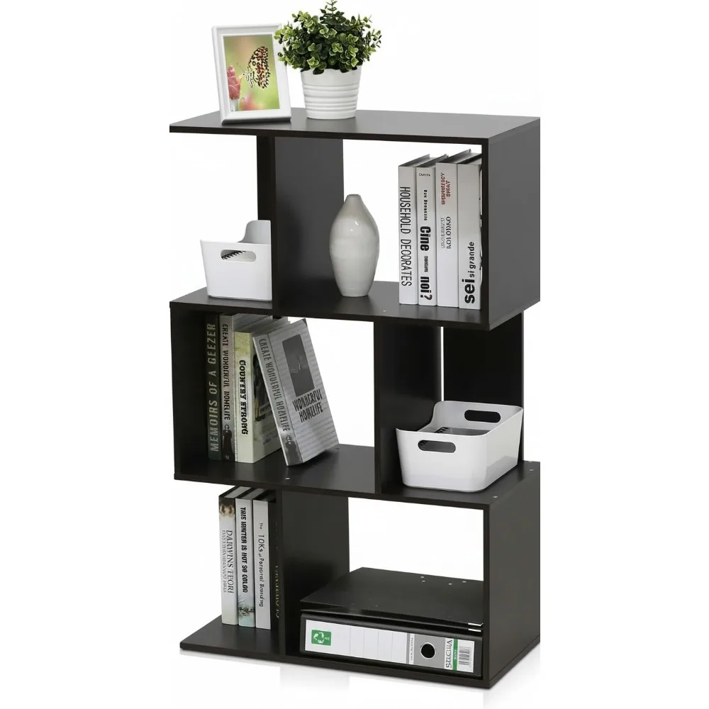 

Modern 3-Tier Open Book Shelf with Staggered Compartments - Space-Saving Storage for Home Office & Dorm