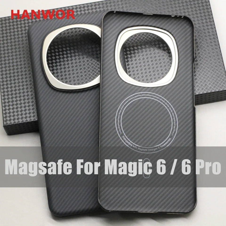 HANWOR 600D Carbon Fiber Case Metal Lens Ring Cover for Honor Magic 6 Pro Luxury Ultra-thin Aramid Fiber Magic 6 Phone Cases