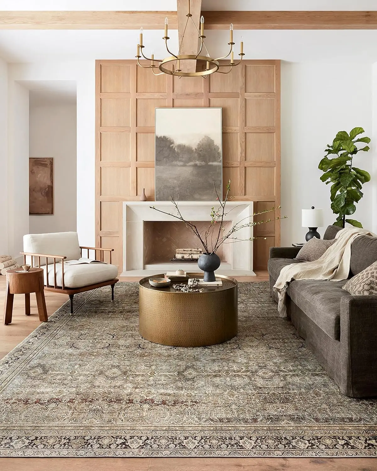 

Vintage Inspired Olive/Charcoal Area Rug, 7'6"x9'6", Soft Durable Low Pile, Easy Clean Non-Shedding for Living Room