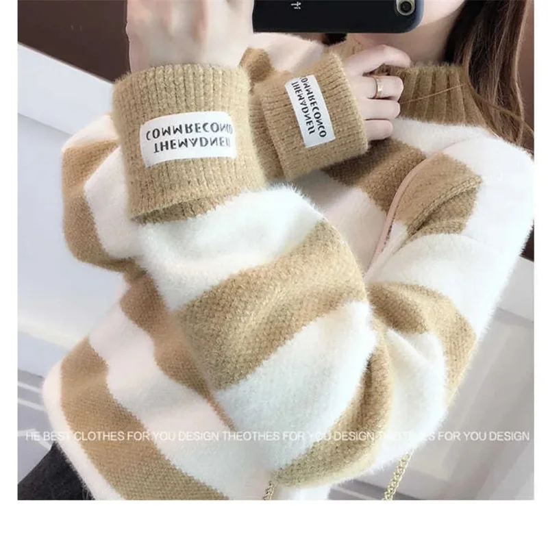 Women Pullover Imitation Mink Knit Korean Lady Half High Collar Long Sleeved Knitwear Autumn Winter Female Large Size 4XLSweater