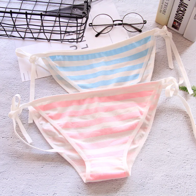 Japão Lingerie Sexy para Mulheres Adulta, Lolita Kawaii, Azul, Rosa, Listrado Branco, Mini Biquíni, Sutiã, Conjunto Roupa Interior, França Maiô, Cosplay