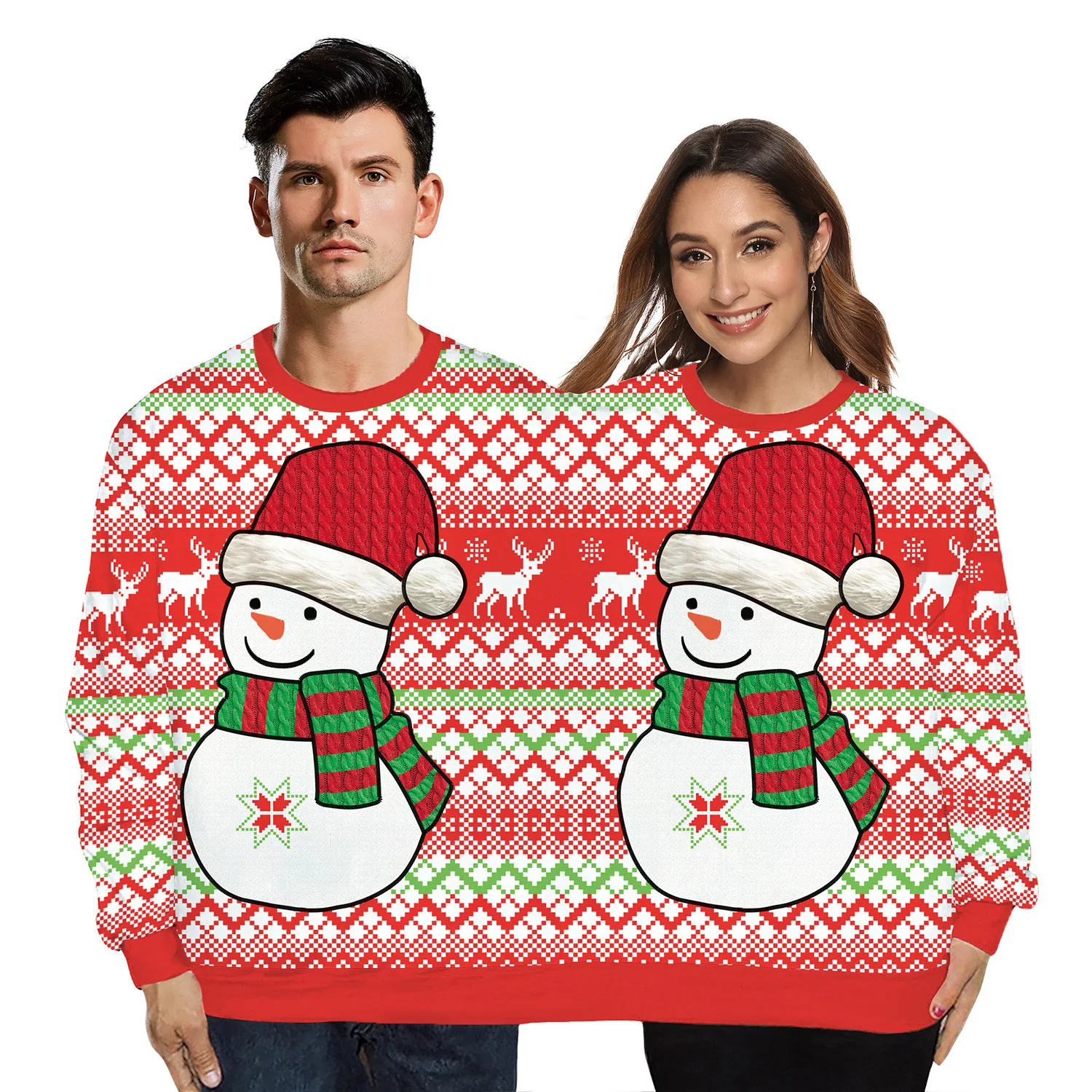 

Funny Couples Christmas Crewneck Sweatshirt Long Sleeve Two Person 3D Printed Pullover Funny Xmas Party Wear Women Men Clothing