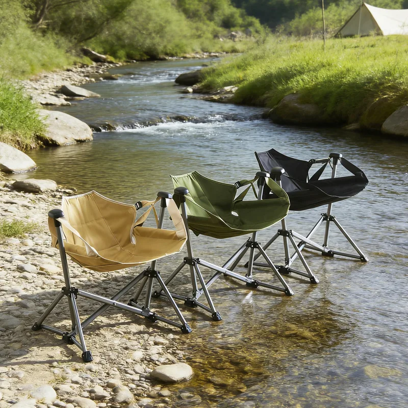 Portable Camping Moon-Shaped Hanging Swing Chair With Little Pillow&Cup Holder Great For Camping, Tailgating, Firepits, Patio