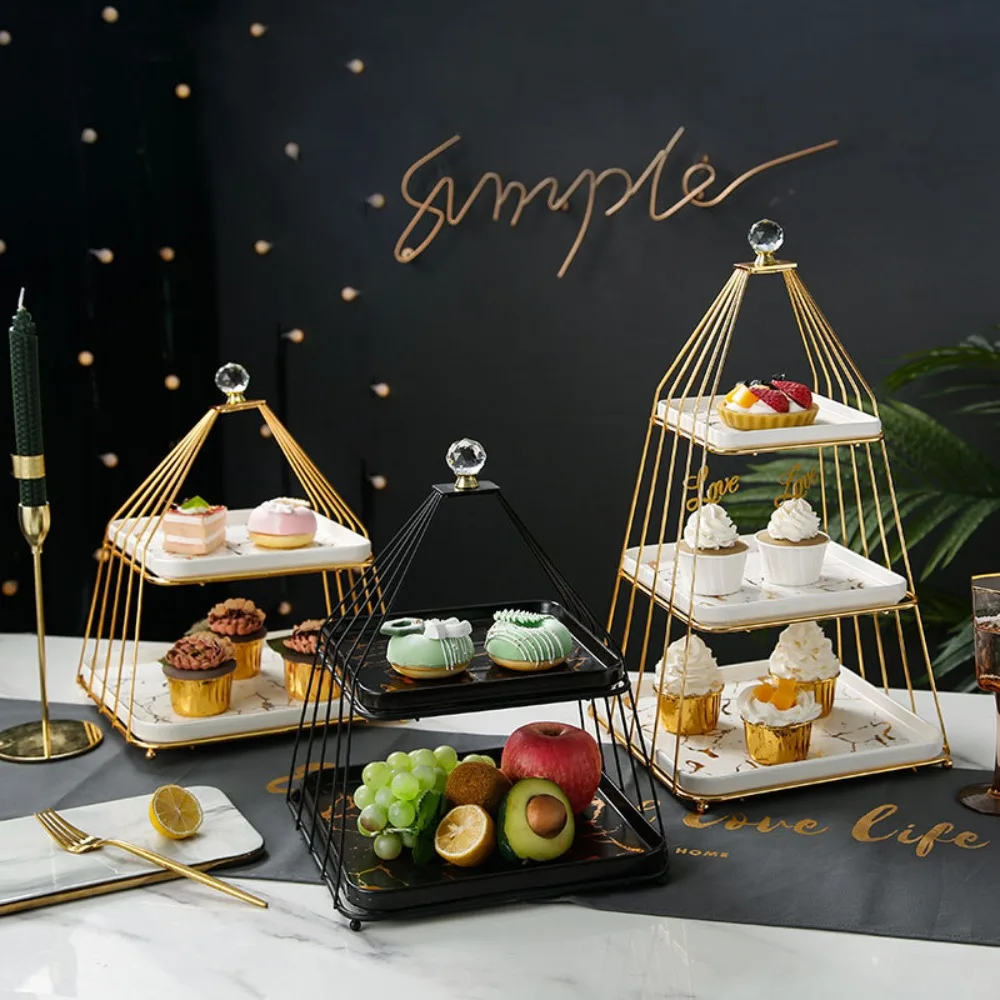 Fruit Plate Household Double-layer Rack Three-layer Dessert Table Display Rack Hotel Afternoon Tea Fruit Basket Cake Delicate