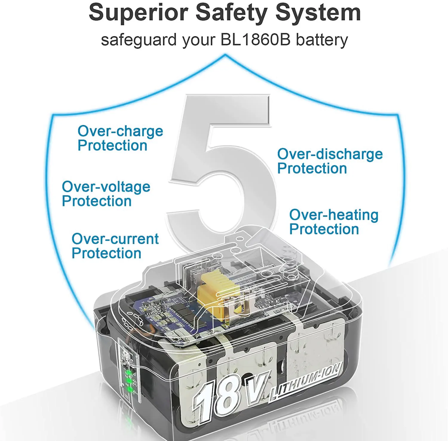 交換用バッテリー,リチウムイオン,18v,マキタ用,モデルbl1830,bl1840,bl1850,bl1860,bl1860b,lxtと互換性あり
