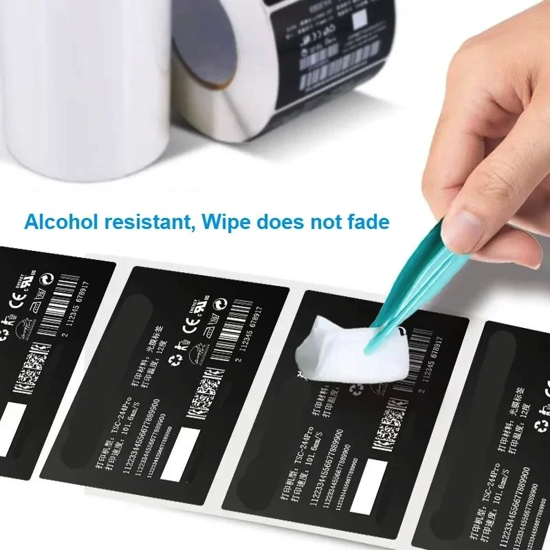 فيلم نقل شريط الطابعة الأبيض الفائق 60 70 80 90 100 110 مللي متر × 200 متر لفة شريط النقل الحراري لملصق لاصق أسود PET