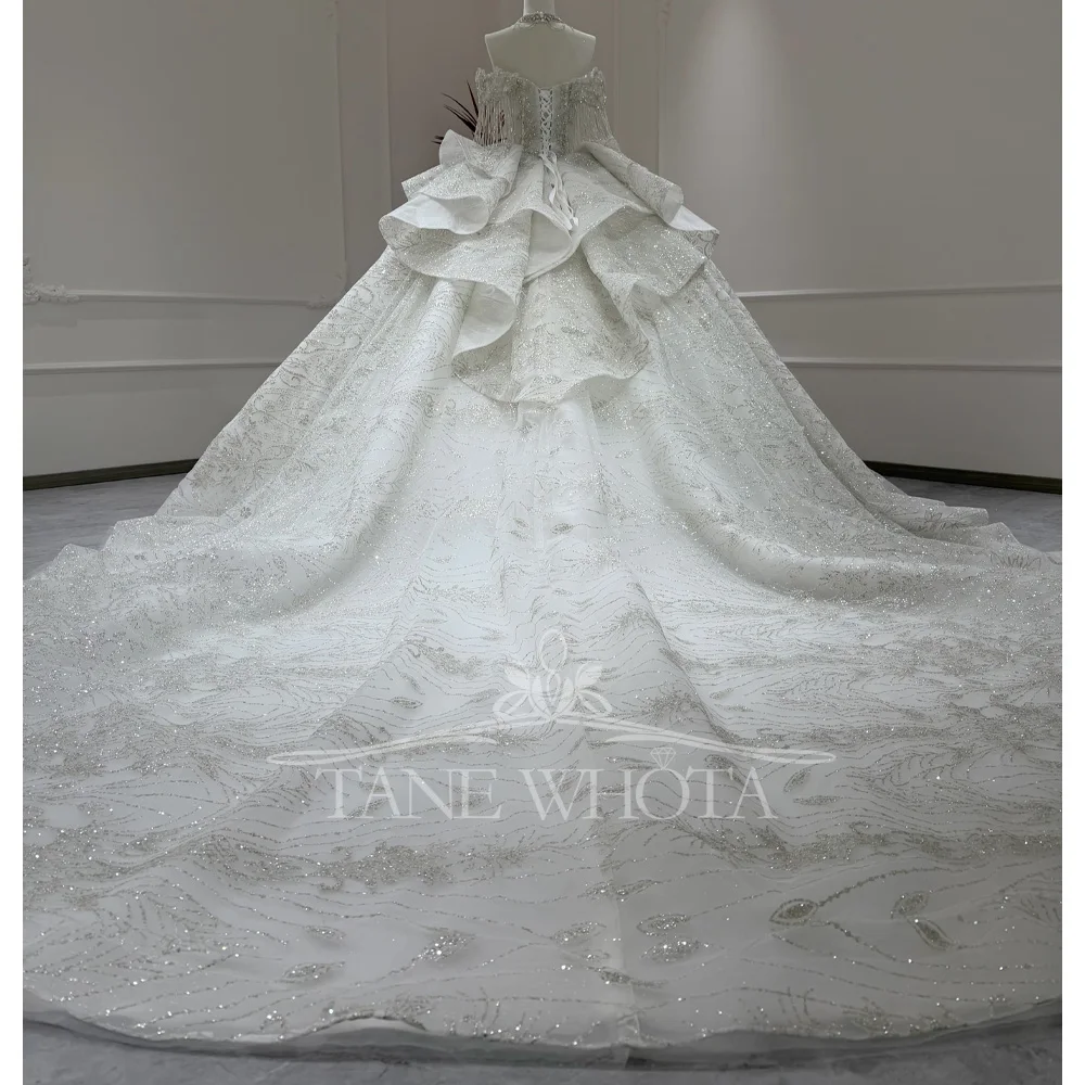 Customizable Sweetheart Wedding Dress Beading Sequined Detachable Sleeves Lace-Up Back Elegant Bridal Gown