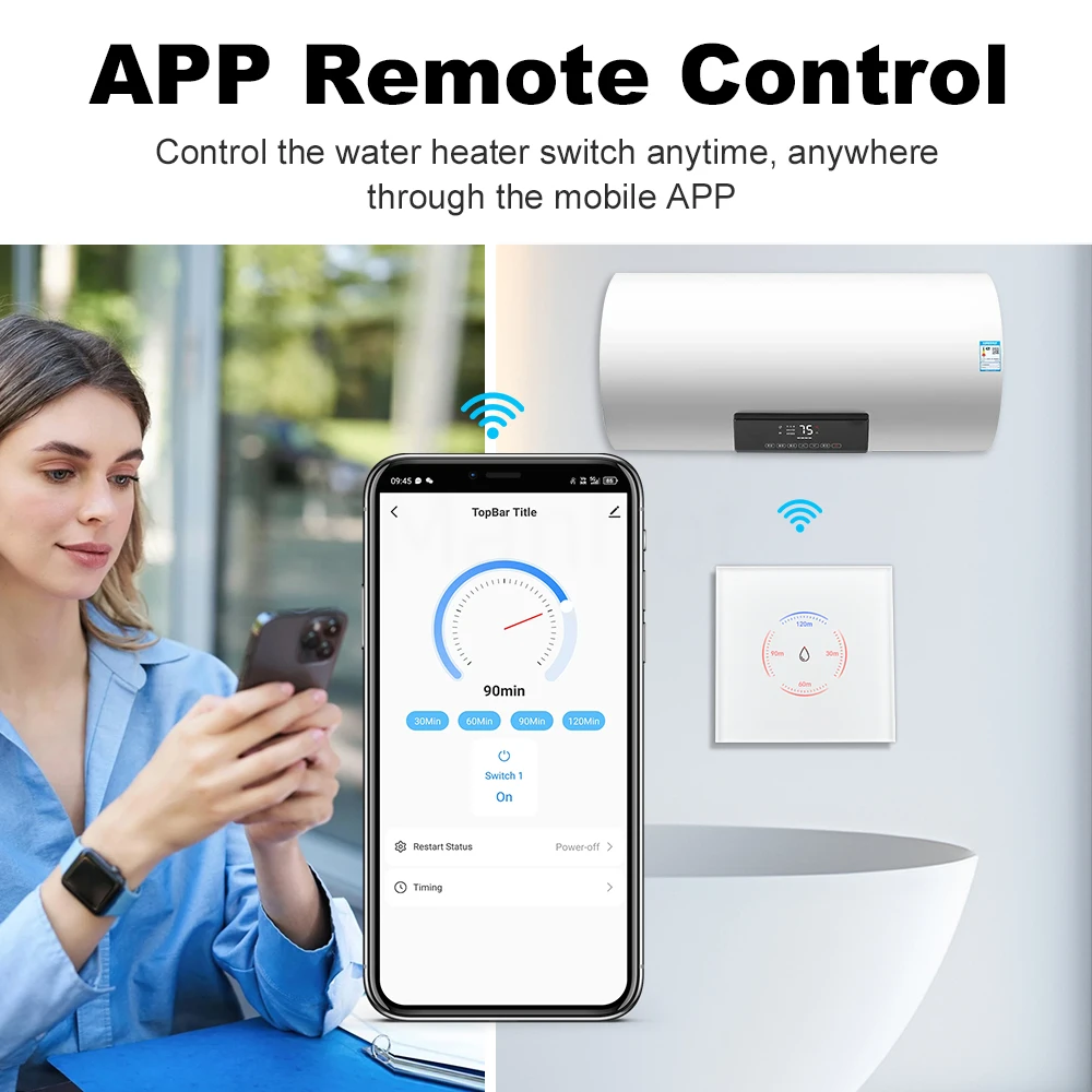 Tuya WiFi 40A Smart EU Boiler Switch Smart Water Heater Touch Switch With Countdown Function For Alexa Google Home SmartThings